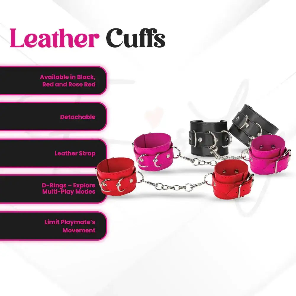 SHOTS Ouch! Leather Cuffs Rose Red padded interior for comfortable extended wear during restraint sessions Singapore