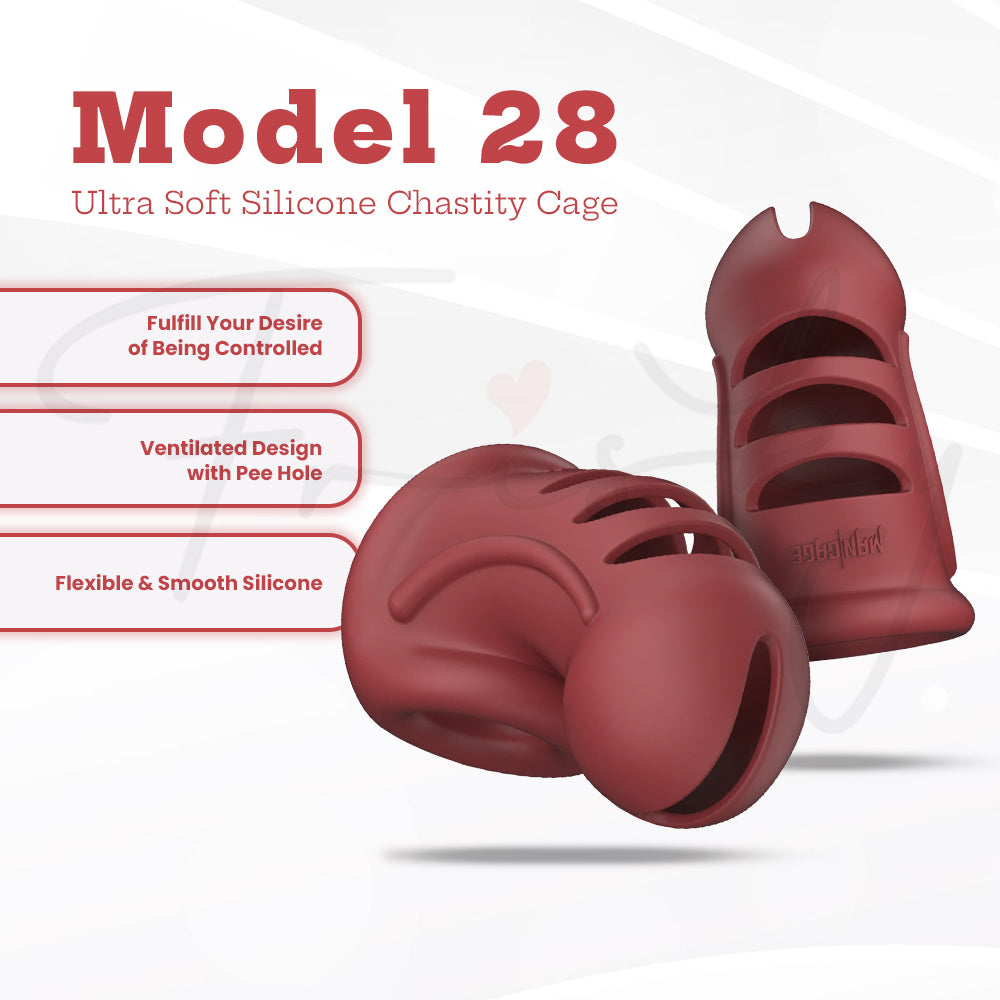 SHOTS - Model 28 Ultra Soft Silicone Chastity Cage - Red