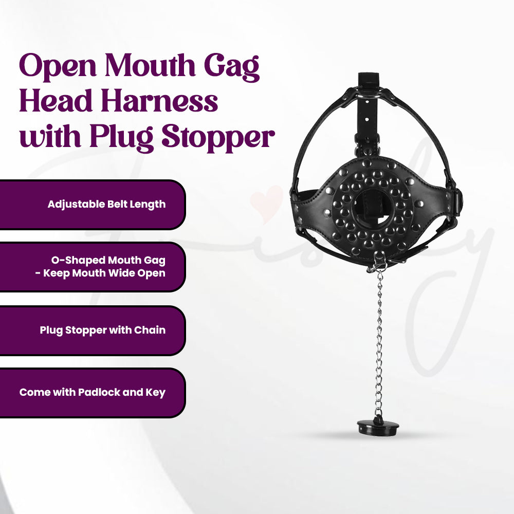 SHOTS - Open Mouth Gag Head Harness with Plug Stopper