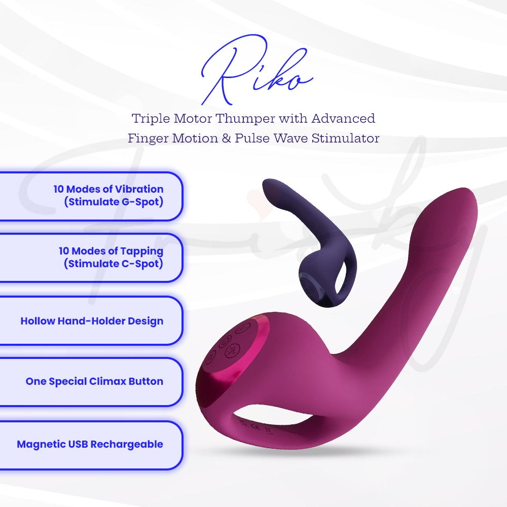 SHOTS - Riko Triple Motor Thumper with Advanced Finger Motion & Pulse Wave Stimulator - Pink
