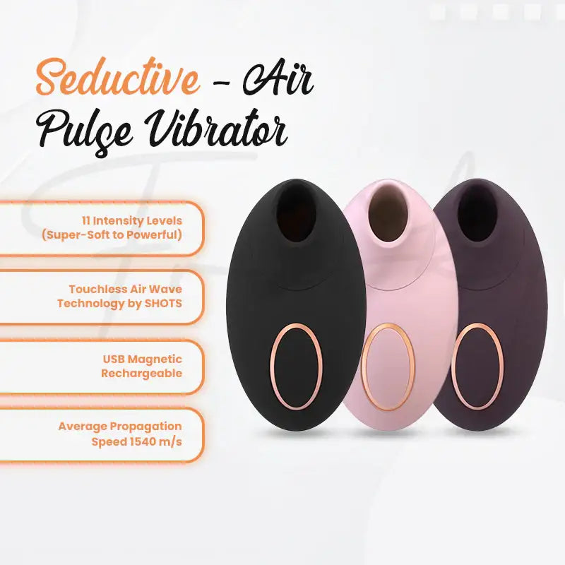 SHOTS Seductive Air Pulse Vibrator Black Soft black silicone vibrator for comfortable solo or partner intimate use Singapore