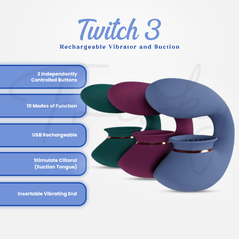 SHOTS - Twitch 3 Rechargeable Vibrator and Suction - Blue/Grey