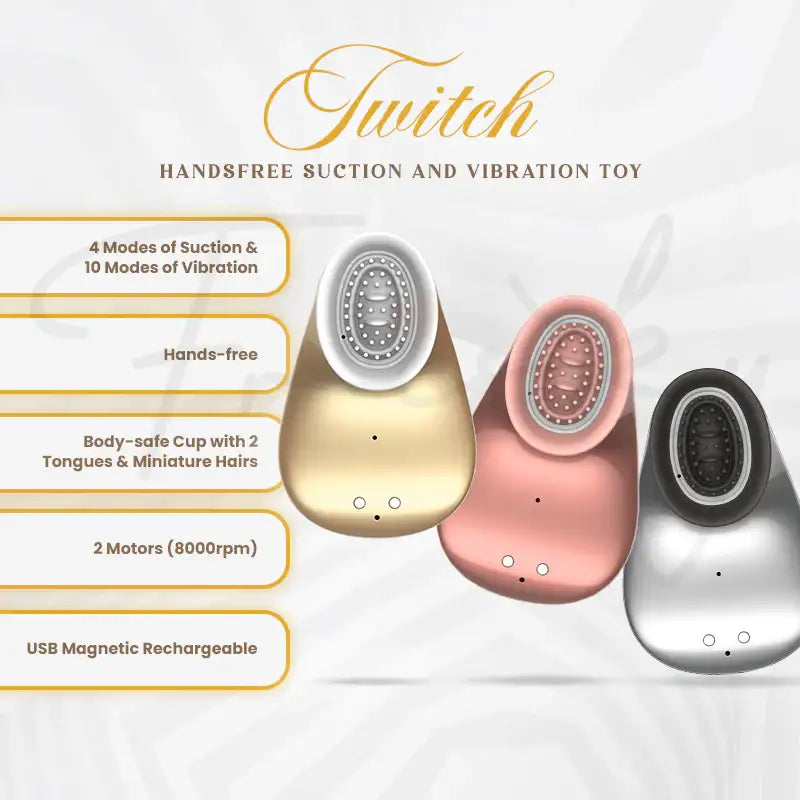 SHOTS Twitch Handsfree Suction and Vibration Toy Silver Ergonomic silver silicone with soft texture for comfortable solo or partner use Singapore