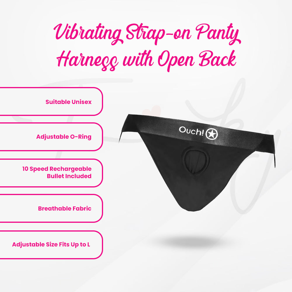 SHOTS - Vibrating Strap-on Panty Harness with Open Back