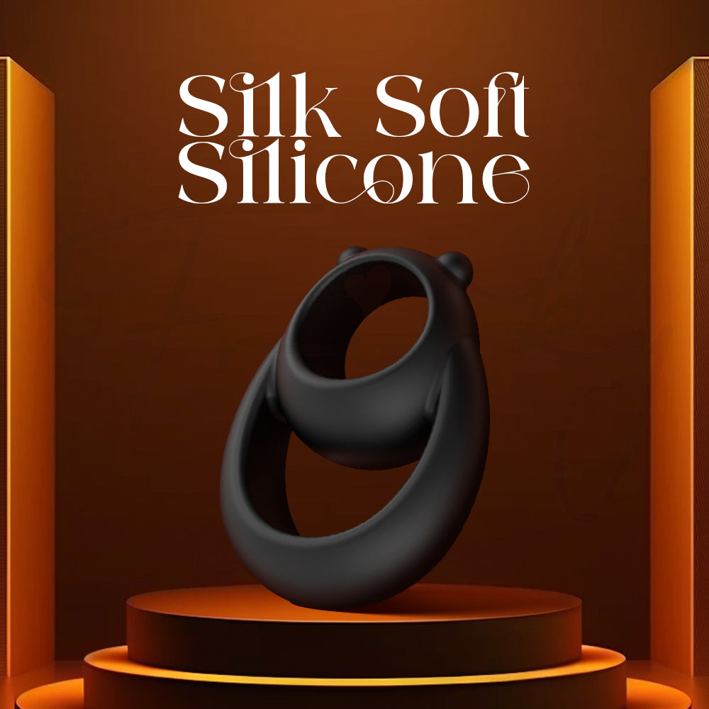 Smooth silky soft silicone cock ring on warm elegant display