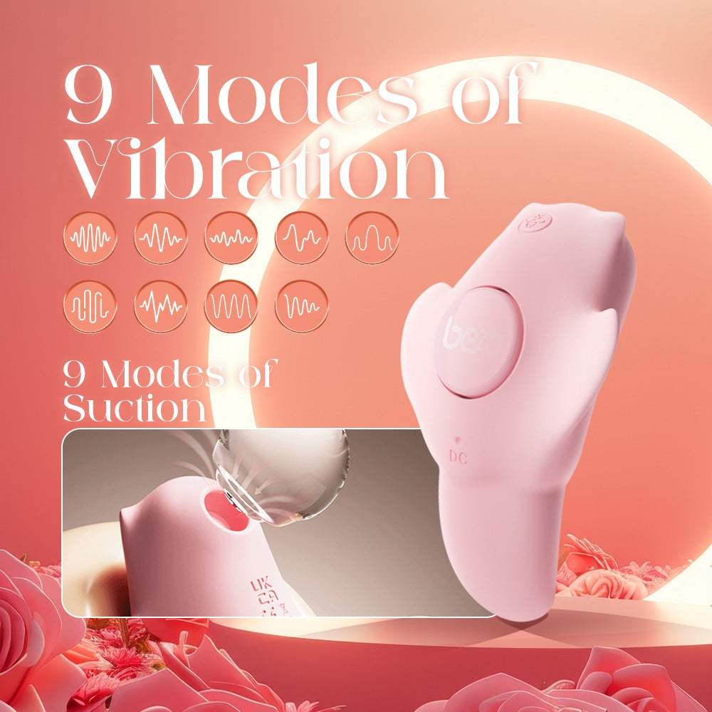 Pink wearable vibrator with graphic showing available nine vibration modes