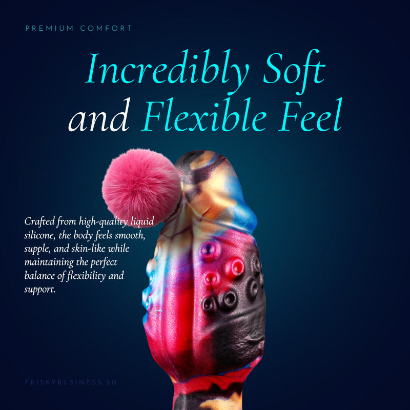 Soft flexible silicone tentacle plug bent to demonstrate realistic movement.