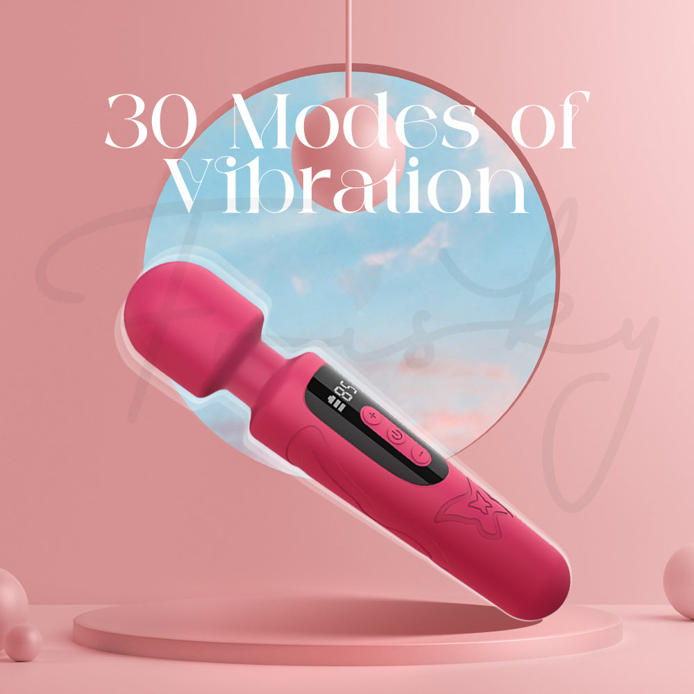 Liora wand demonstrating 30 vibration mode feature with soft glowing highlights.