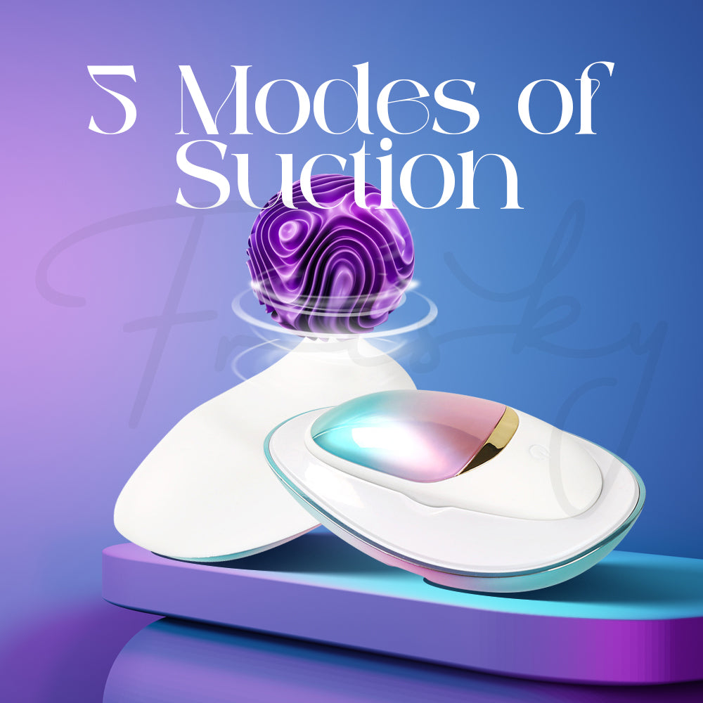 Close-up of Lumi Shell highlighting five adjustable suction modes and ergonomic compact form.