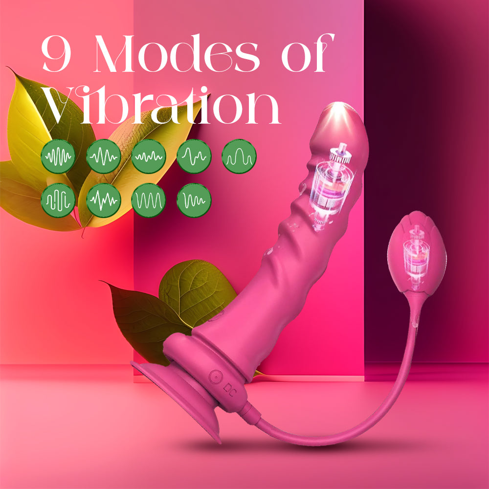 Mystic Allure - Rosebud Lesbian APP Control Strap-On Suction Cup Dildo + Anal Plug Vibrator, Adult Female Rechargeable Sex Toys