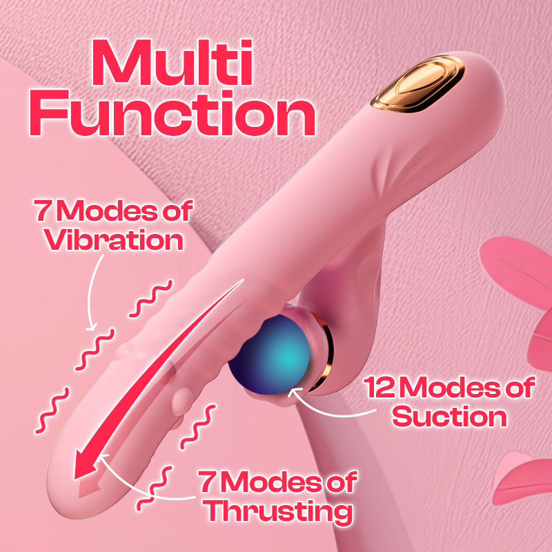 Pink Indulge - Thrusting Dual Vibrator with Suction