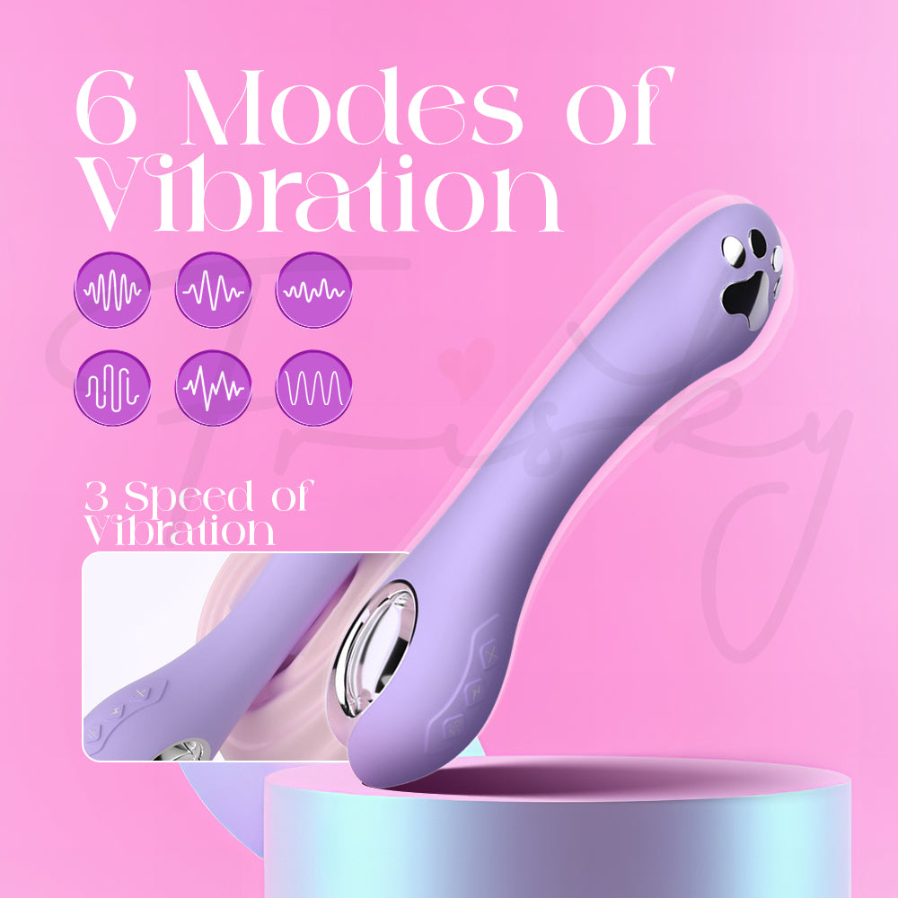 Graphic showcasing six vibration modes with Purr Volt silhouette icons.