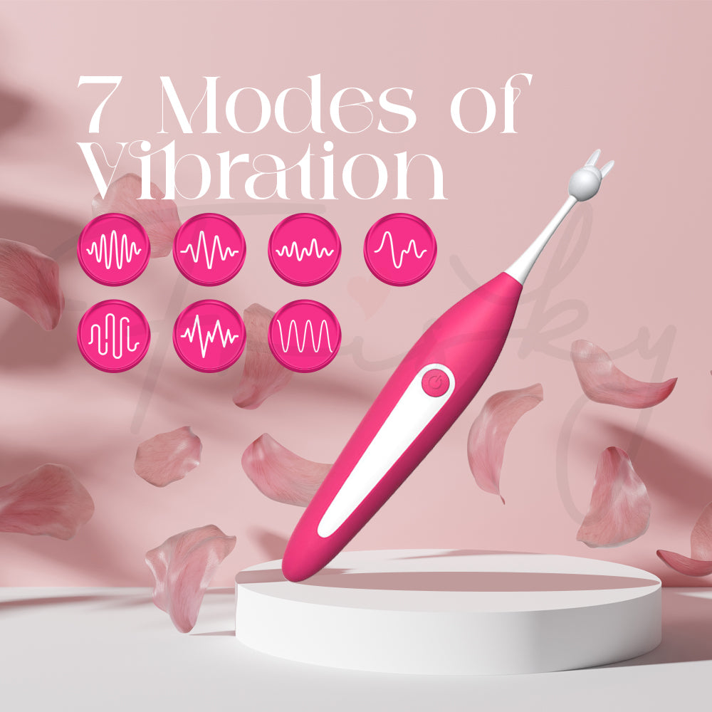 Rosy Pulse vibrator showcasing seven vibration modes with soft pink visuals