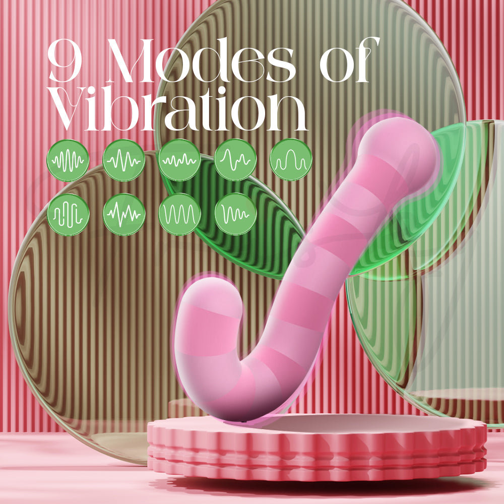 Close-up of Serquora dual vibrator showing smooth silicone texture and labeled 9 vibration modes