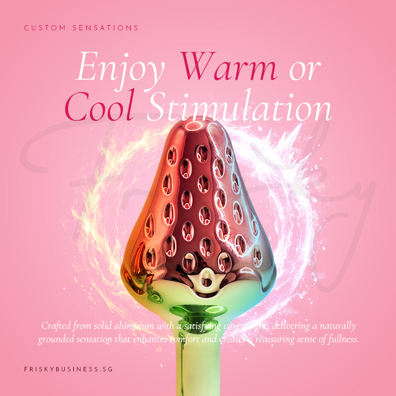 Strawberry-inspired metal plug featuring a smooth surface and comfortable rounded design