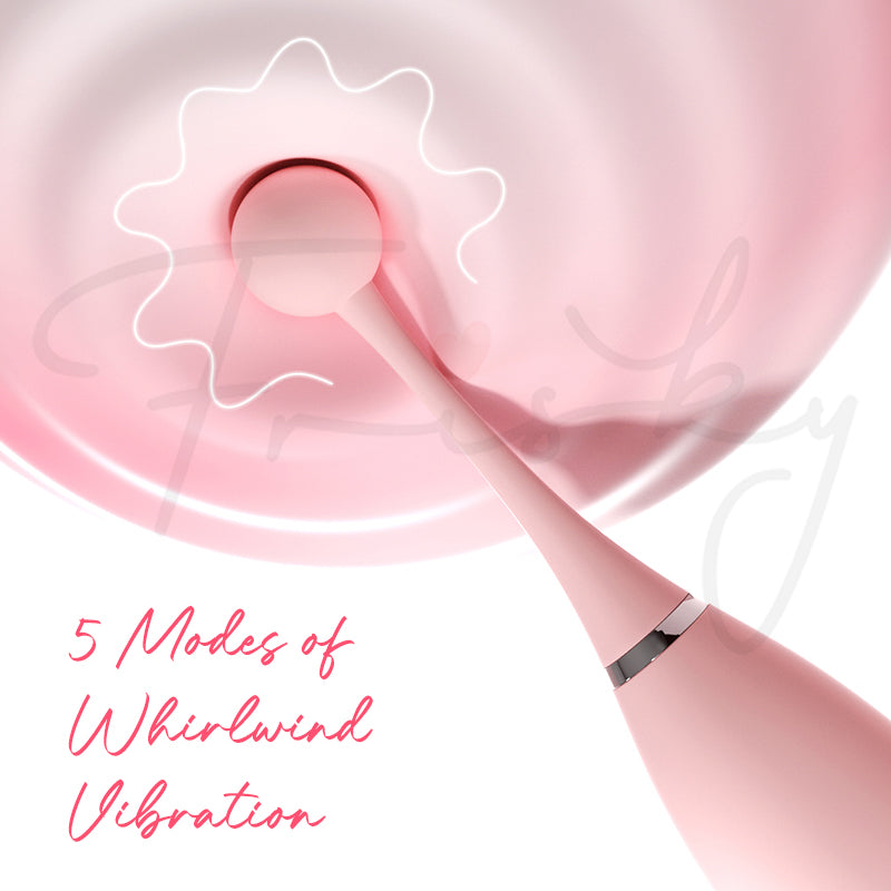Close-up of the Kisstoy C-King wand head, highlighting "5 Modes of Whirlwind Vibration" for intense pleasure.