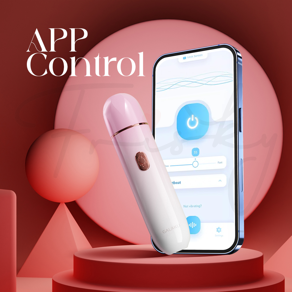 Coco vibrator shown next to a smartphone screen demonstrating app control capability