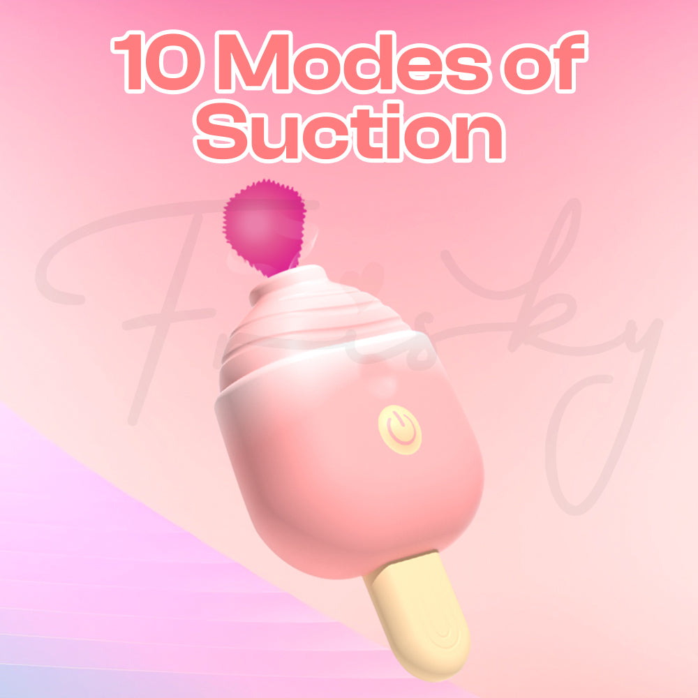 Ice cream vibrator highlighting ten suction modes for customizable pleasure experience