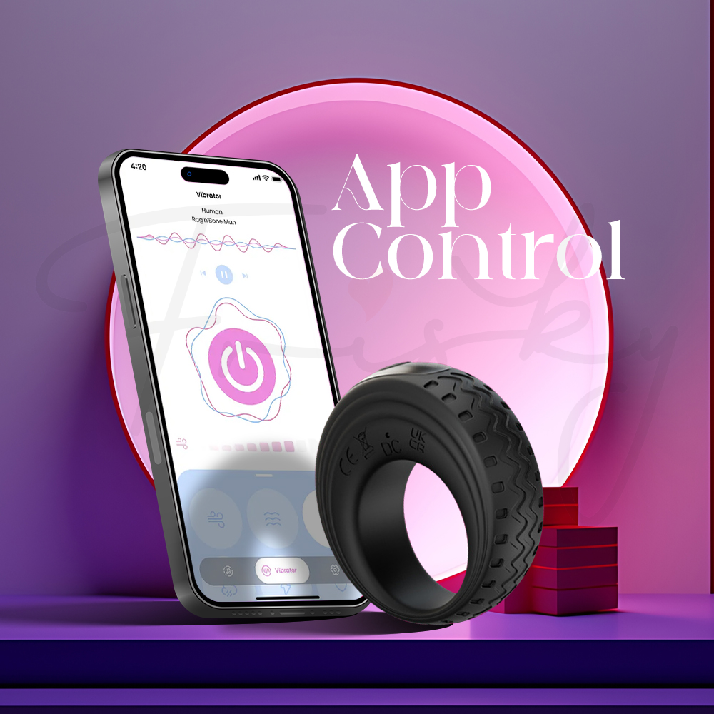 Smartphone app controlling a black vibrating ring wirelessly via mobile interface