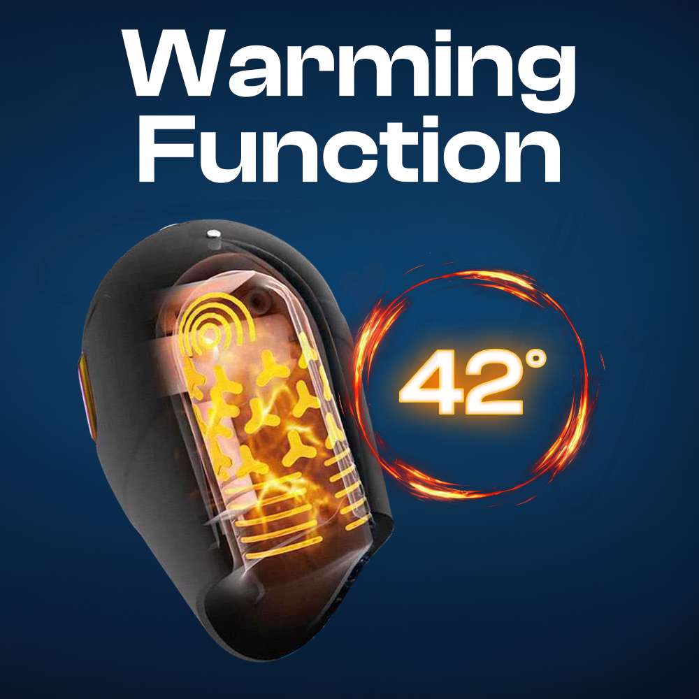 Galaku F1 Trainer highlighting warming function up to 42°C for lifelike sensation.