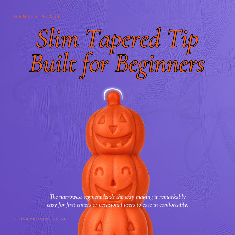 Slim tapered tip graphic showing the orange pumpkin plug on a purple background