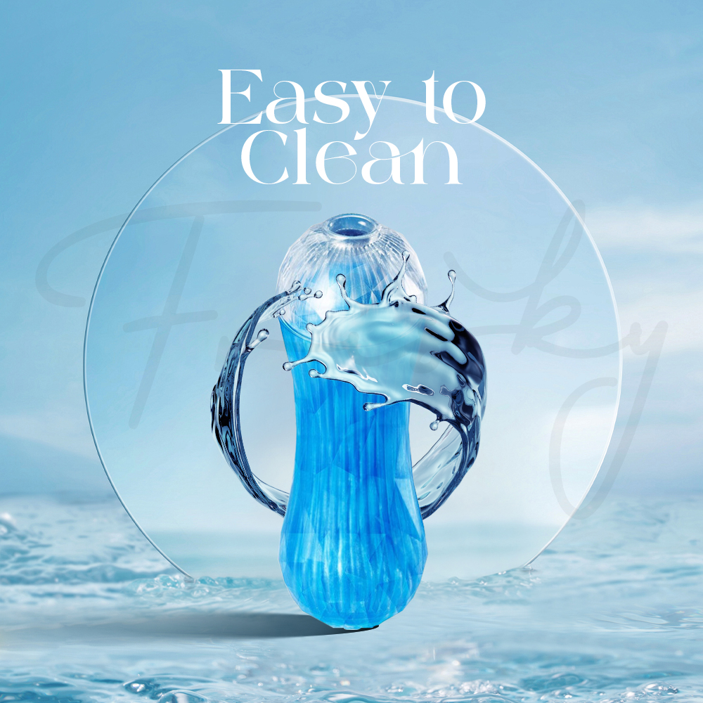 MensMax Cupo shown with water splash effect illustrating easy cleaning and maintenance design.