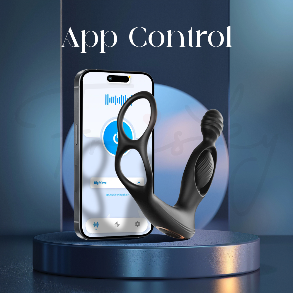 Smart wearable device shown with smartphone app control interface.