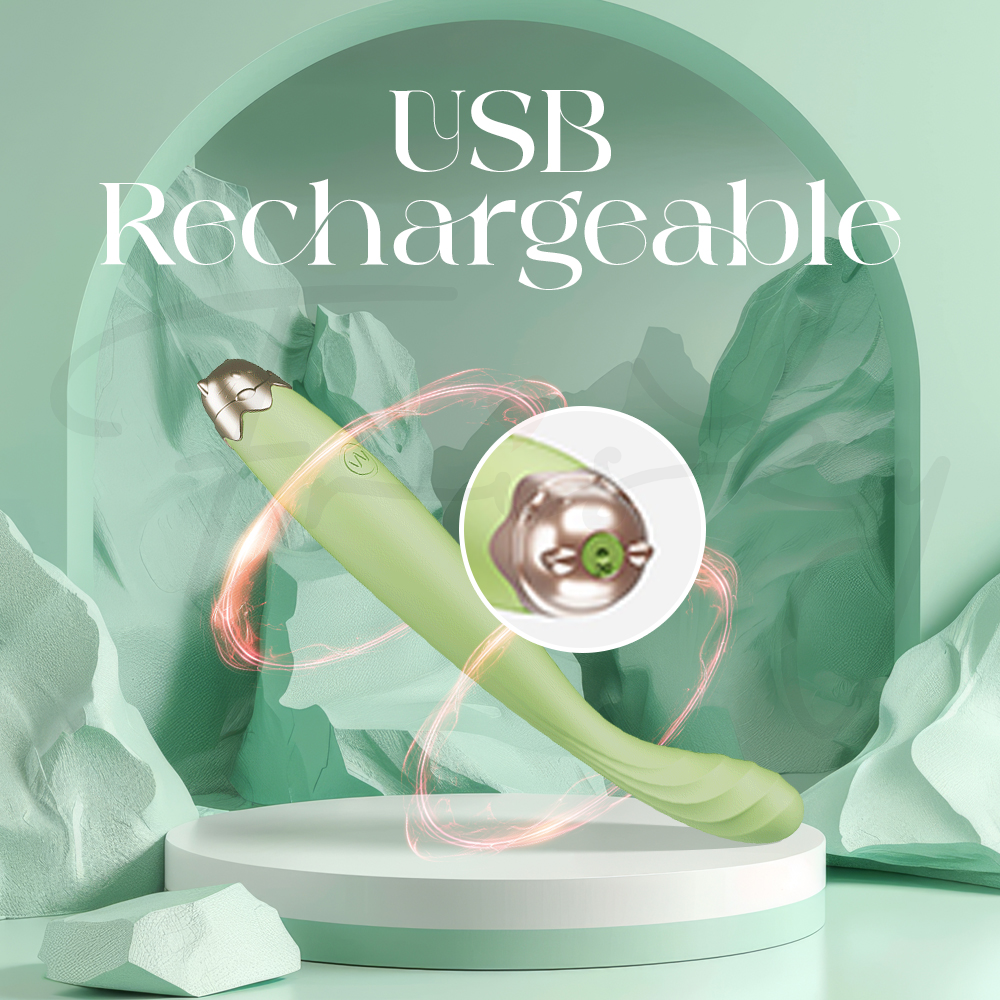 Numi vibrator with USB magnetic charging cable displayed, emphasizing its rechargeable feature.