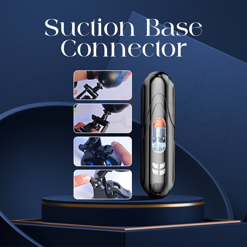 Aero Pulse with suction base connector demonstrating hands-free mounting and positioning options.