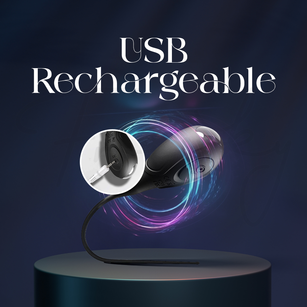 Close-up of USB charging cable with Axis One, emphasizing rechargeable design.