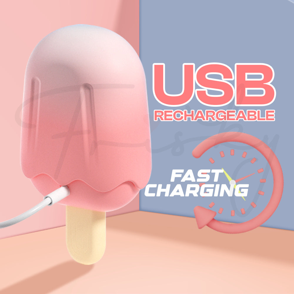USB rechargeable clitoral suction vibrator showing charging port and cable connection