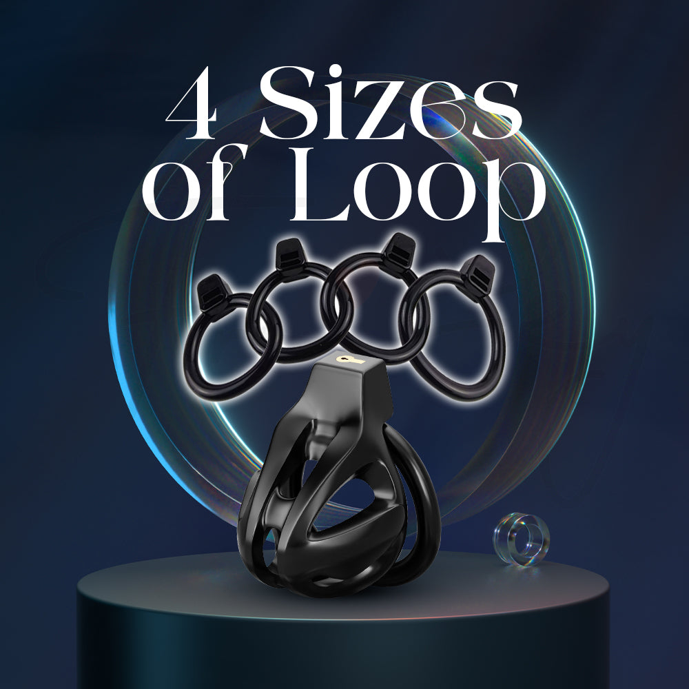 Four loop ring sizes included with Dragon Lock chastity cage for a custom secure fit