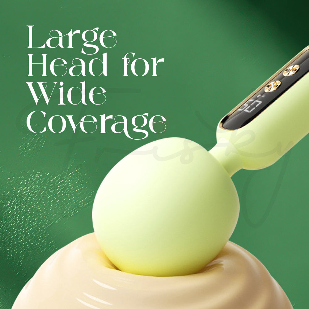 Close-up of Élora Mini AV Vibrator showing large head for wider coverage area.