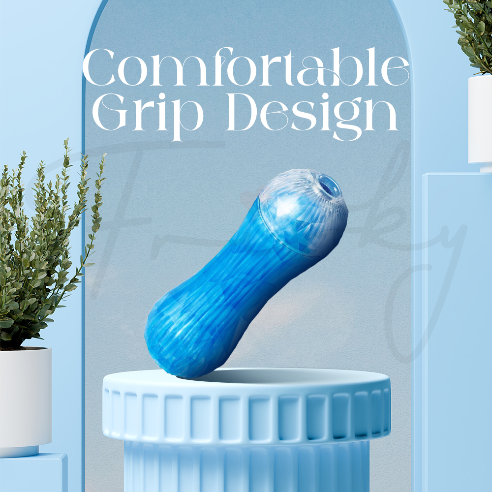 MensMax Cupo angled on pedestal demonstrating comfortable grip shape and ergonomic curves.