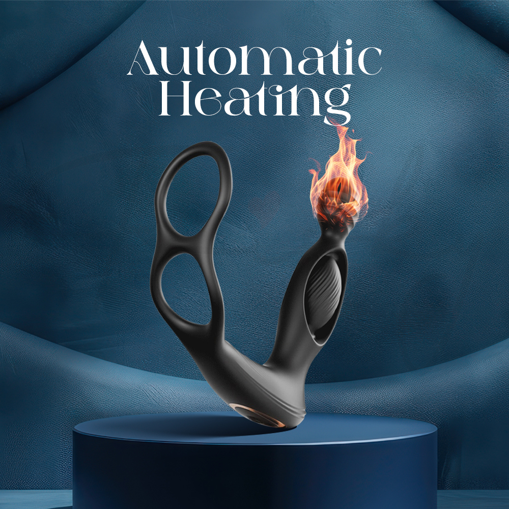 Silicone wearable device highlighting automatic heating function with flame graphic.