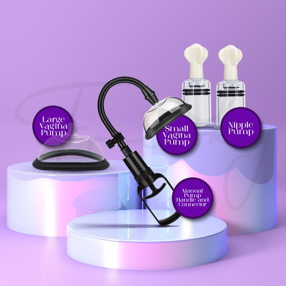 Ergonomic Pump Lush set with smooth silicone rims arranged artistically on soft satin background.
