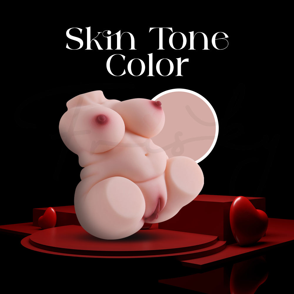 Compact torso in natural skin tone displayed on red podium showing realistic colour finish