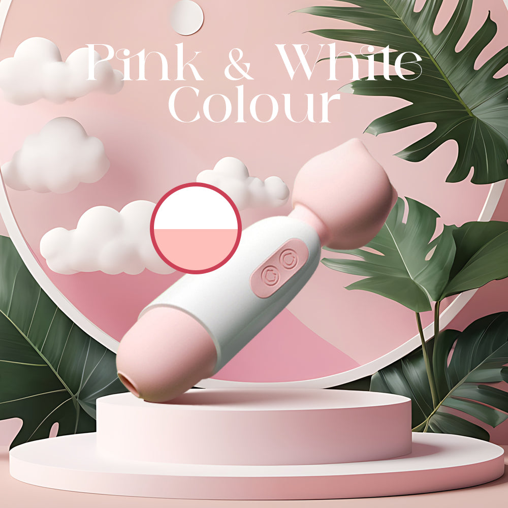 Sakura Purr wand displayed in soft pink clouds highlighting its pink and white design