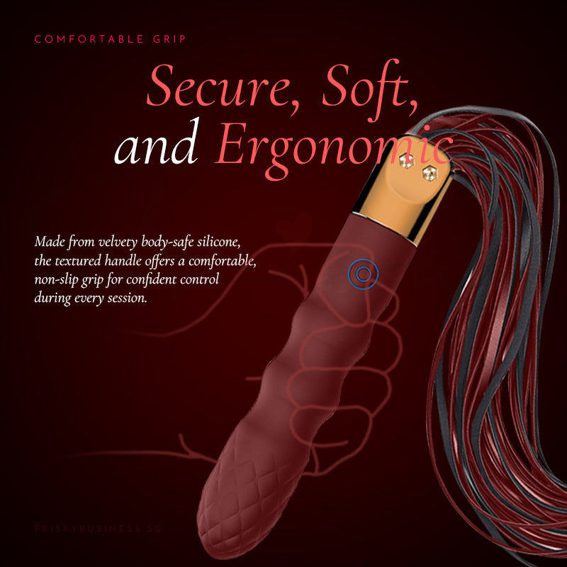 Sexual product with text highlighting features on a dark background