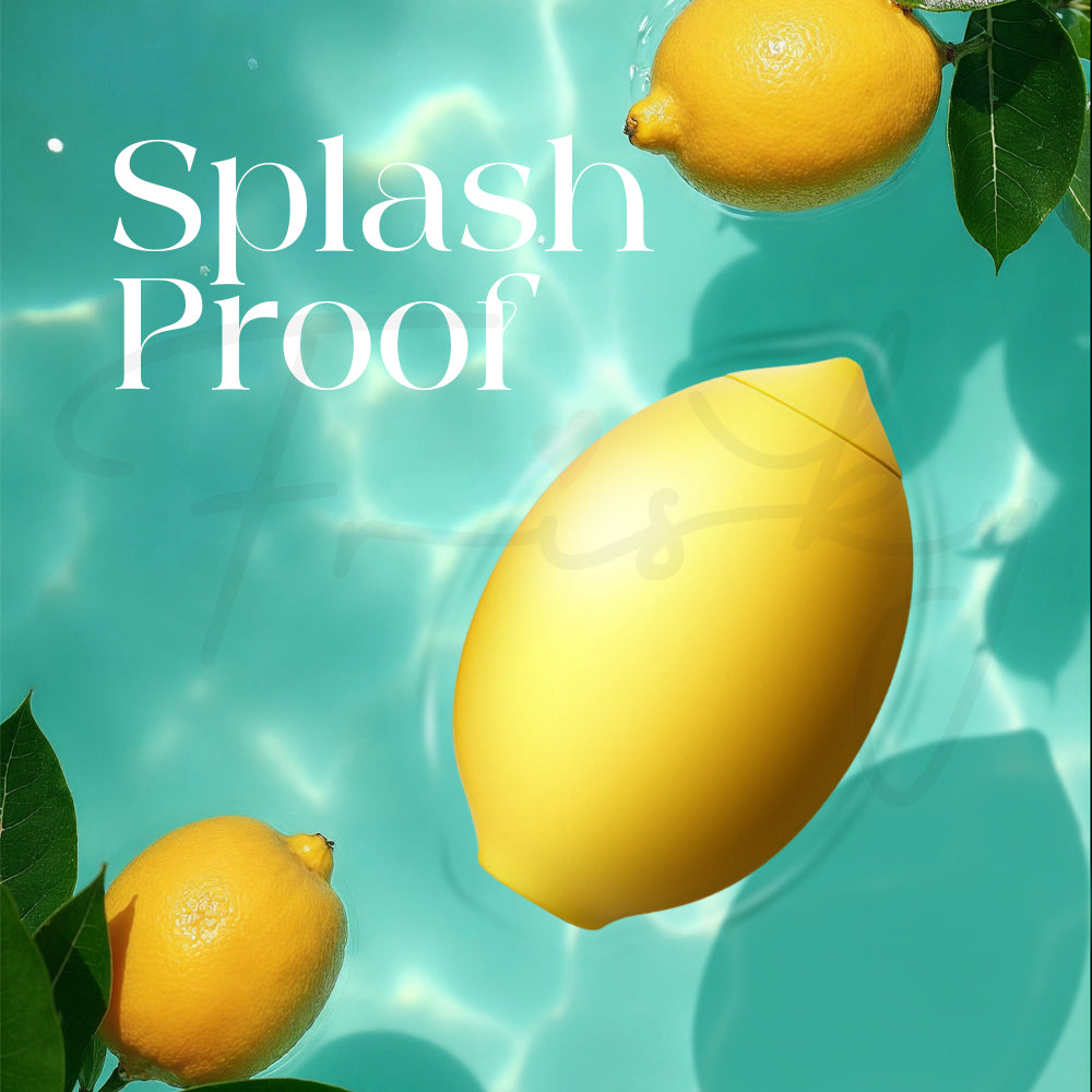 Waterproof yellow bullet vibrator splashing in water with playful lemon theme