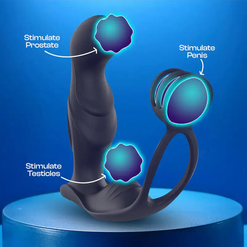 Blue Knight Blaze - Remote Control Vibrating Prostate Massager with Cock Ring - Frisky Business Adult Sex Toys Shop