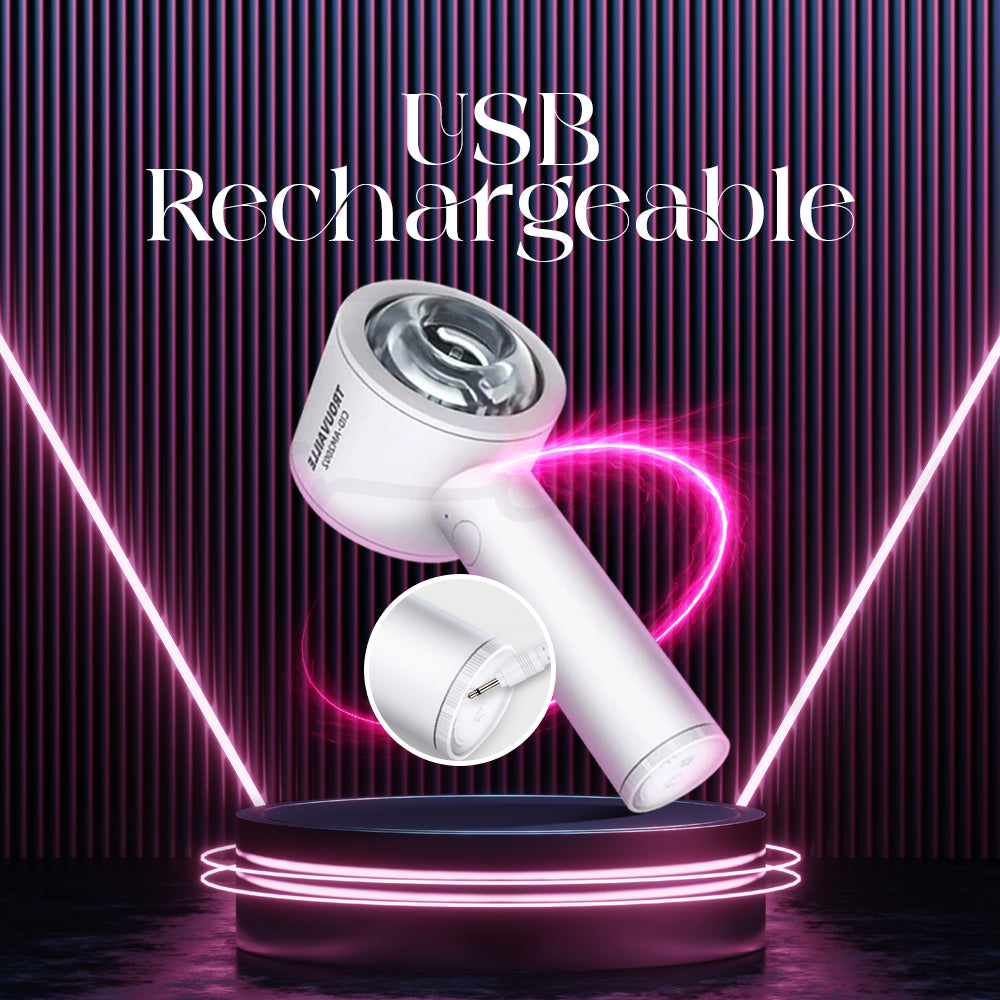 USB rechargeable feature graphic with glowing charging cable effect