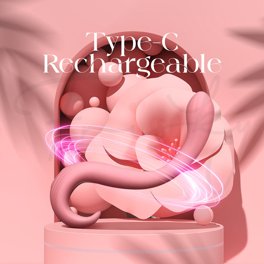 Curved vibrator displayed with charging cable visual emphasizing modern Type-C rechargeable design