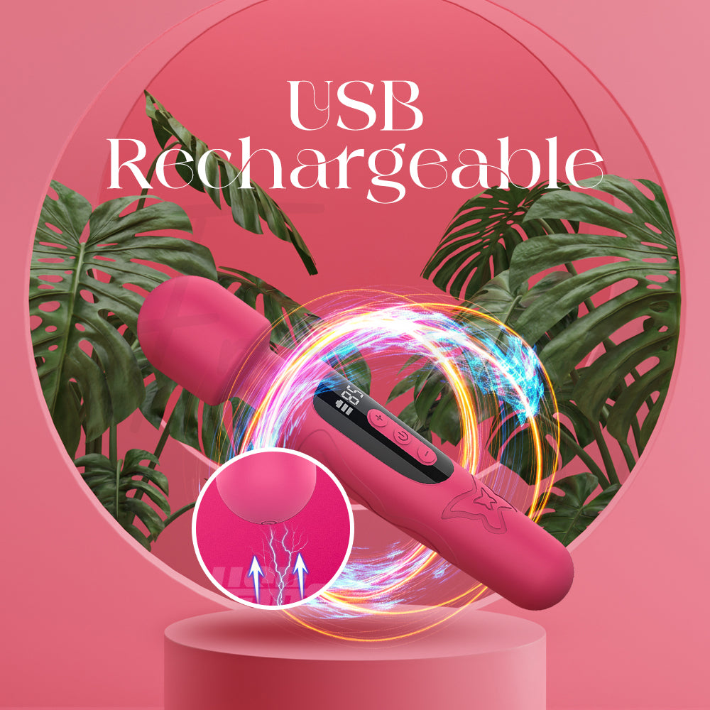 Liora wand shown with magnetic USB charging cable for easy rechargeable use.