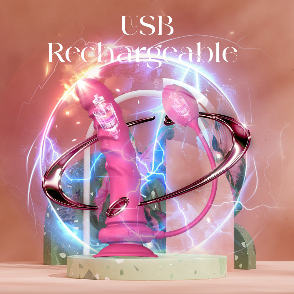 Mystic Allure - Rosebud Lesbian APP Control Strap-On Suction Cup Dildo + Anal Plug Vibrator, Adult Female Rechargeable Sex Toys