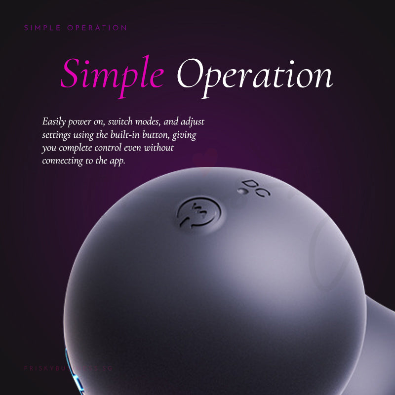 Close-up of Octa glans massager showing simple one-button operation and sleek finish