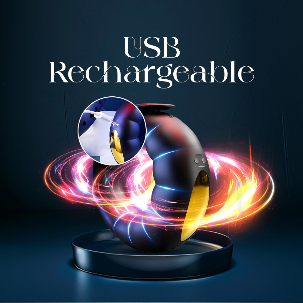 Shared Vibe ring displayed with charging animation illustrating USB rechargeable capability