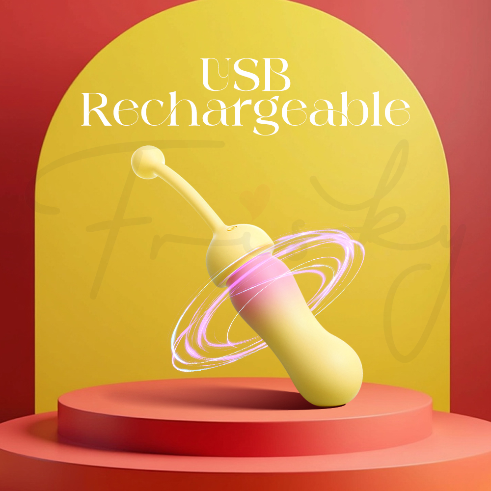 The device surrounded by a glowing purple ring on a pedestal to indicate charging.