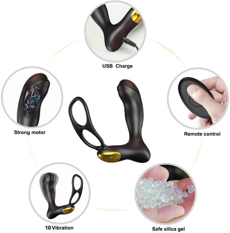 Illustrated guide showing prostate massager use with step-by-step comfort and safety tips.