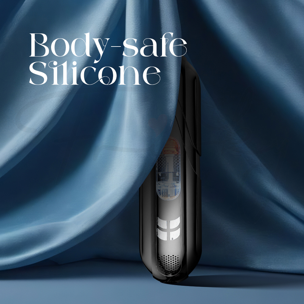 Aero Pulse presented with flowing fabric background highlighting its smooth body-safe silicone surface.